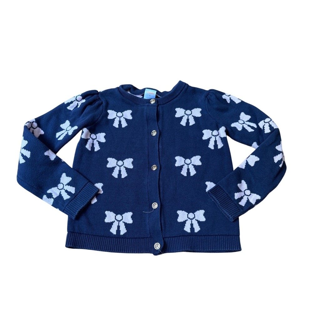 Gymboree Cardigan Kids Navy Blue Lavender Bow Knit Button Front SIZE 6